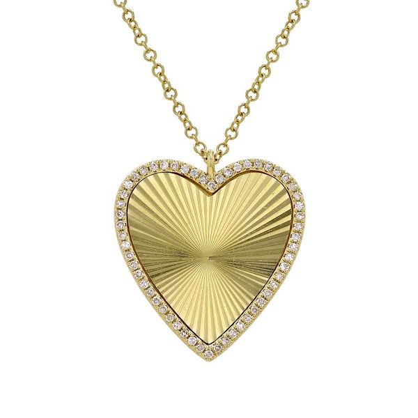 14K Yellow Gold Fluted Heart Diamond Necklace Armentor Jewelers New Iberia, LA