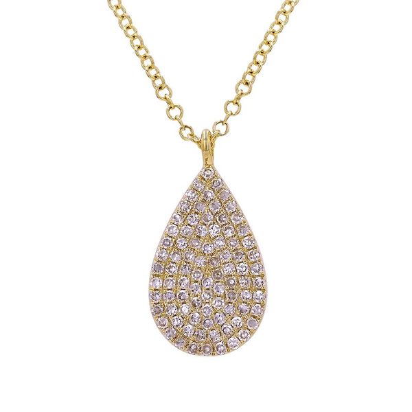 14K Yellow Gold Pave Diamond Pear Shaped Necklace Armentor Jewelers New Iberia, LA