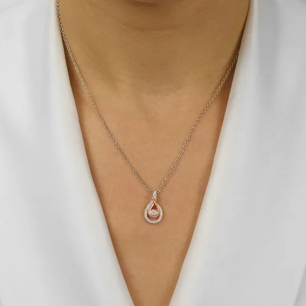 Sterling Silver and 10K Rose Gold Double Teardrop Diamond Pendant Image 2 Armentor Jewelers New Iberia, LA