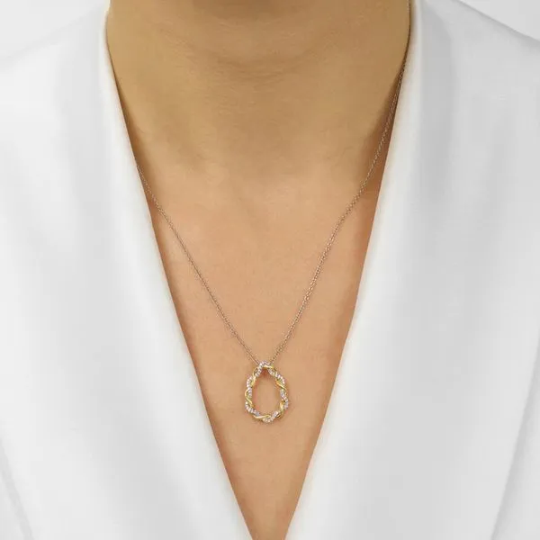 10K White and Yellow Gold Two-Toned Pear Shaped Twist Pendant Image 2 Armentor Jewelers New Iberia, LA