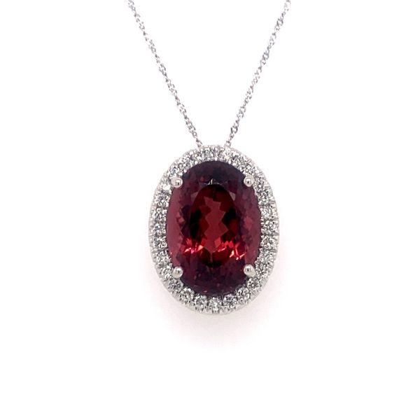 Oval PinkTourmaline Halo Necklace Armentor Jewelers New Iberia, LA