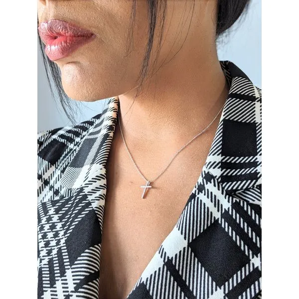 14K White Gold Diamond Line Cross Pendant Image 4 Armentor Jewelers New Iberia, LA