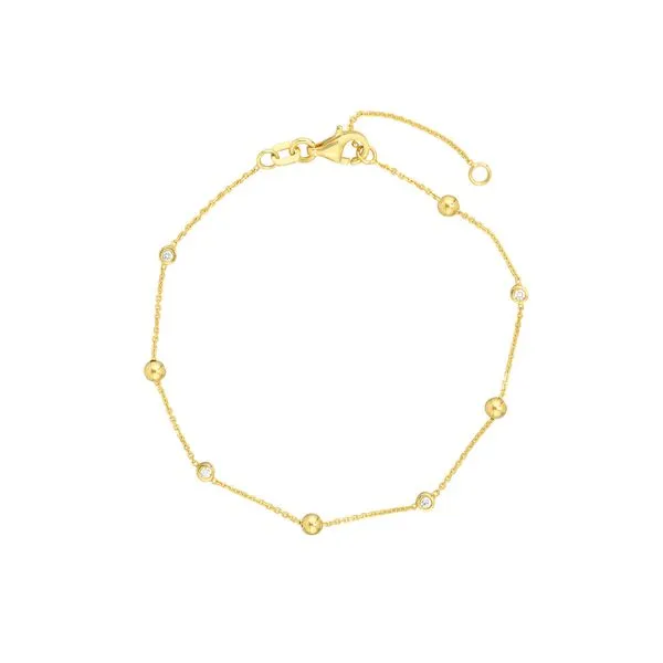 14K Yellow Gold Bezel Diamond & Bead Bracelet Armentor Jewelers New Iberia, LA