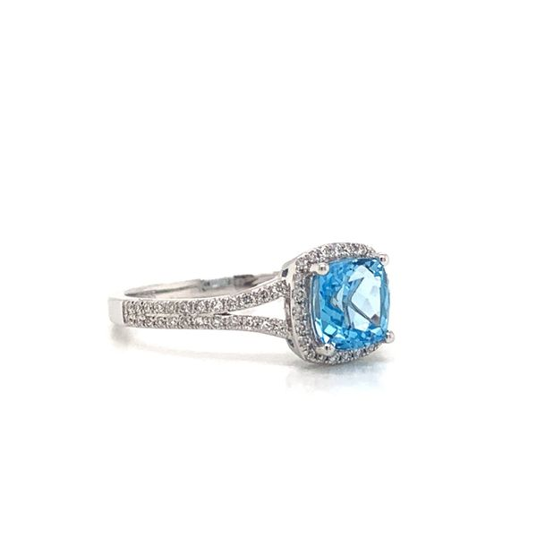 Blue Topaz Cushion Halo Ring Image 2 Armentor Jewelers New Iberia, LA