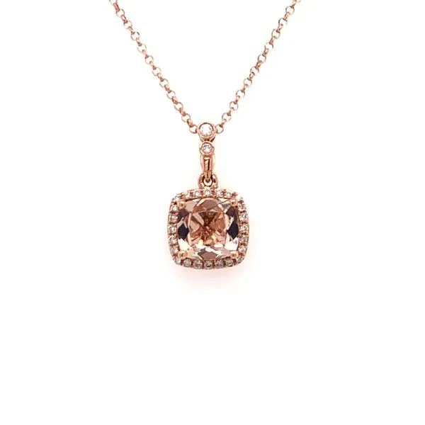 Morganite and Diamond Halo Necklace Armentor Jewelers New Iberia, LA