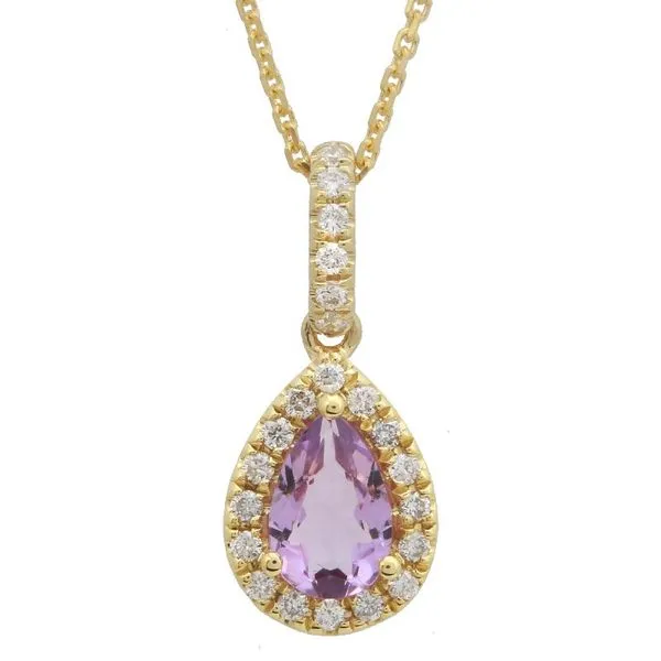 14K Yellow Gold Amethyst and Diamond Halo Necklace Armentor Jewelers New Iberia, LA