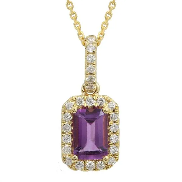 14K Yellow Gold Amethyst and Diamond Halo Necklace Armentor Jewelers New Iberia, LA