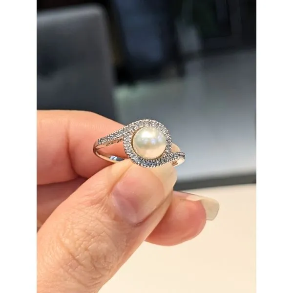 14K White Gold Pearl and Halo Ring Armentor Jewelers New Iberia, LA