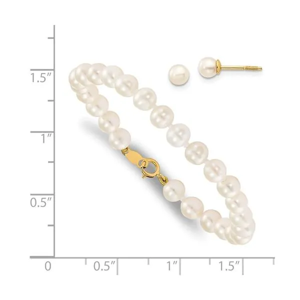 14K 4mm White Freshwater Cultured Pearl Bracelet and Earring Set Image 2 Armentor Jewelers New Iberia, LA