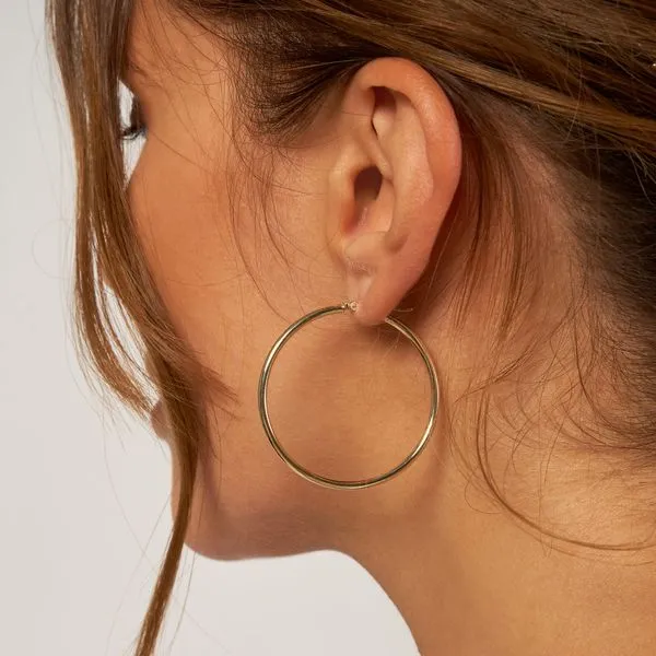10K Yellow Gold 2mm x 40mm Polished Hoop Earrings Armentor Jewelers New Iberia, LA