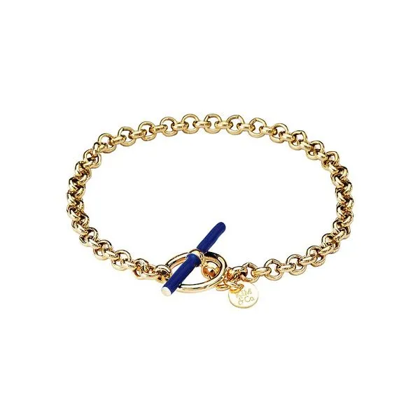 Italian Gold Plated Bracelet with Blue Enamel Toggle Armentor Jewelers New Iberia, LA