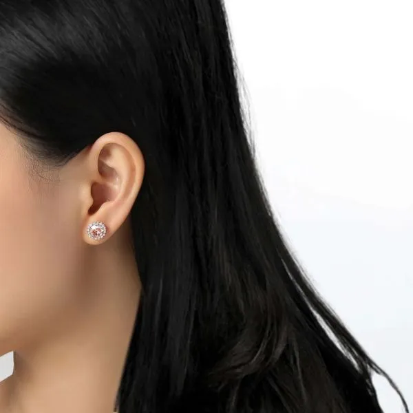 Sterling Silver Rose Gold Plated Rose-Cut Halo Stud Earrings Image 2 Armentor Jewelers New Iberia, LA