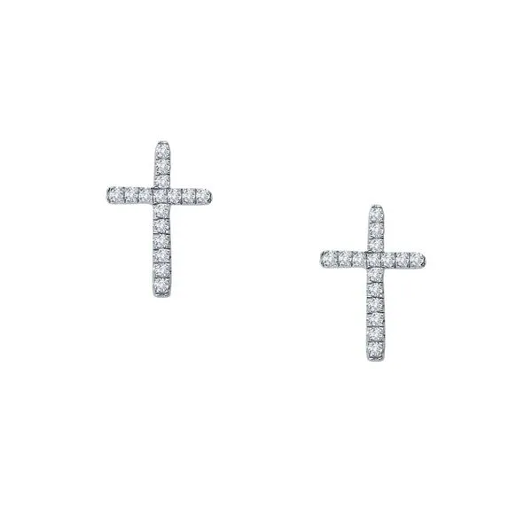 Platinum Plated Simulated Diamond Cross Stud Earrings Armentor Jewelers New Iberia, LA