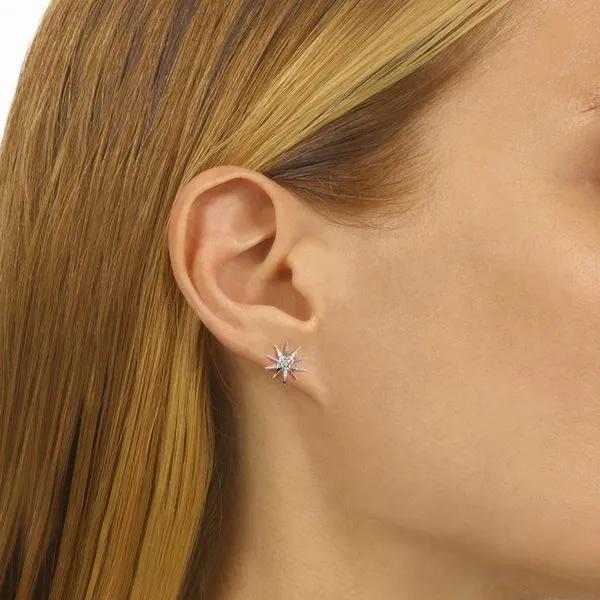 Sterling Silver Diamond Starburst Stud Earrings Image 2 Armentor Jewelers New Iberia, LA