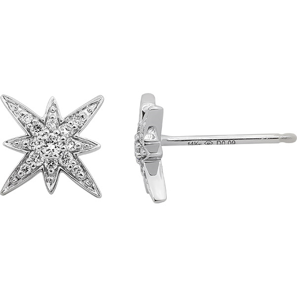 Diamond Starburst Stud Earrings in 14K White Gold Arthur's Jewelry Bedford, VA