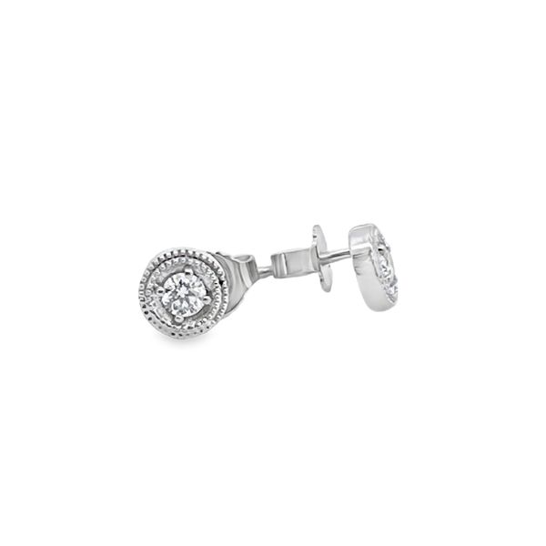 Diamond Stud Earrings with Milgrain Edge in 14K White Gold Arthur's Jewelry Bedford, VA