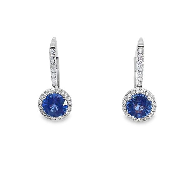Sapphire Leverback Earrings with Diamond Accents in 14K White Gold Arthur's Jewelry Bedford, VA