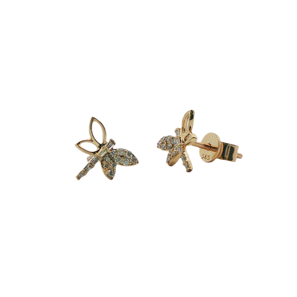 Diamond Dragonfly Stud Earrings in 14K Yellow Gold Arthur's Jewelry Bedford, VA