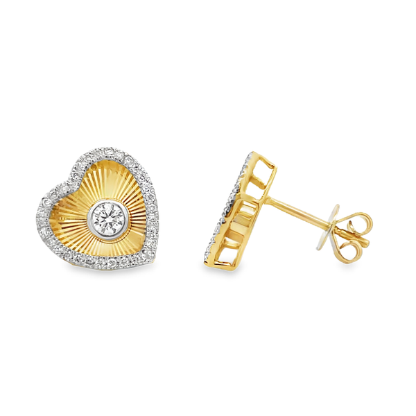 14K Yellow Gold Diamond Heart Stud Earrings Image 2 Arthur's Jewelry Bedford, VA