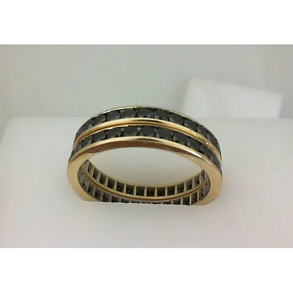 Yellow Gold Black Diamomd Eternity Bands Pair Image 2 Ballard & Ballard Fountain Valley, CA