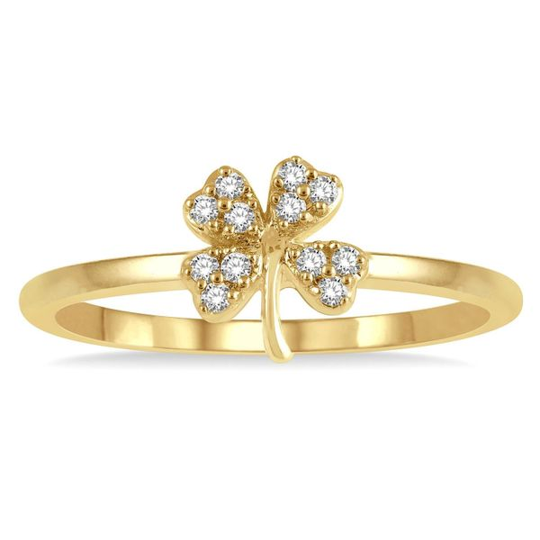 Yellow Gold Stackable Clover Petite Diamond Fashion Ring Image 2 Ballard & Ballard Fountain Valley, CA