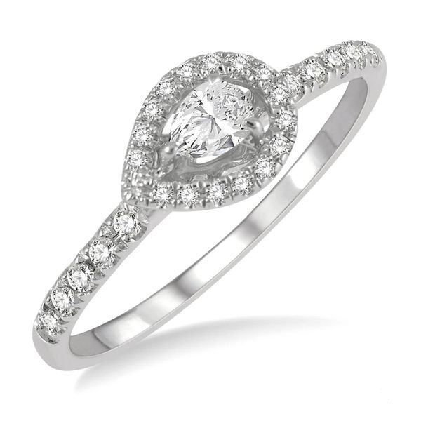 White Gold Petite Pear Halo Diamond Fashion Ring Ballard & Ballard Fountain Valley, CA