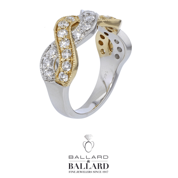 14K White & Yellow Gold Twist Ring with  Diamonds Image 2 Ballard & Ballard Fountain Valley, CA
