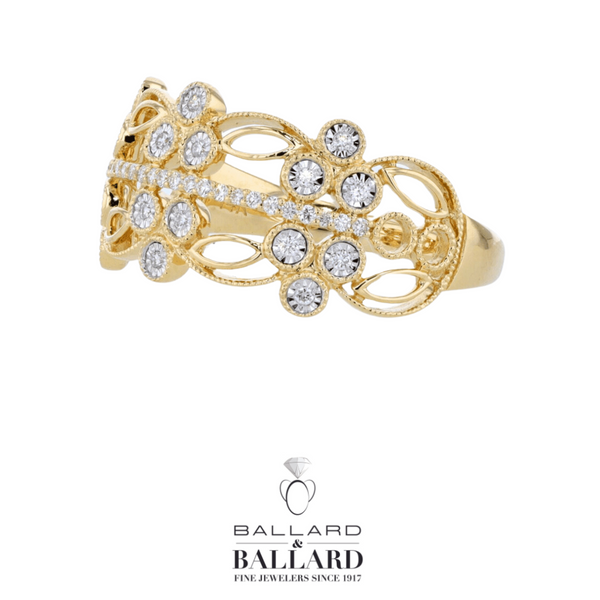 Vintage inspired yellow gold and diamond band. Image 2 Ballard & Ballard Fountain Valley, CA