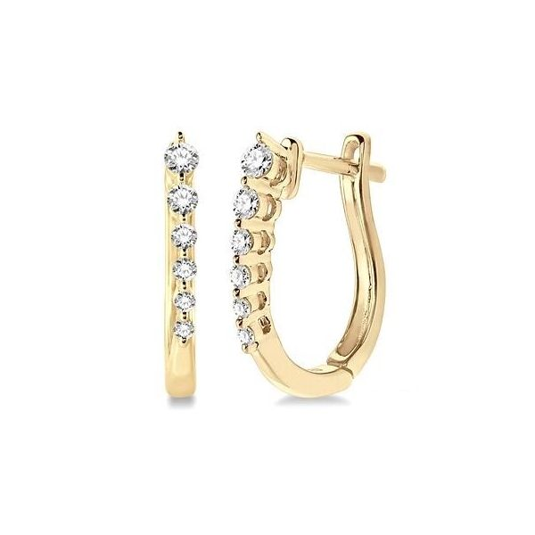14K Yellow Gold Journey Hoop Earrings w/ .25 cttw Round  Diamonds Ballard & Ballard Fountain Valley, CA