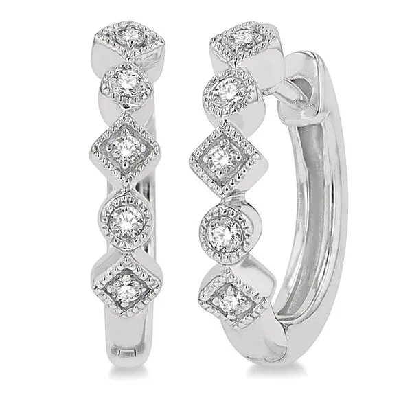 10K White Gold Petite Diamond Huggie Fashion Earrings w/ 10 = .10 cttw Diamonds Ballard & Ballard Fountain Valley, CA