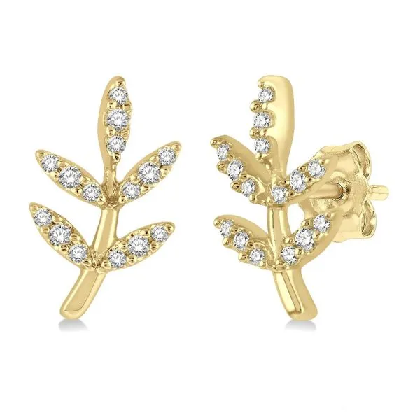 10K Yellow Gold Leaf Style .03 ct Petite Diamond Fashion Earrings Ballard & Ballard Fountain Valley, CA