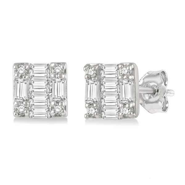 10K White Gold .17 ct Petite Baguette Diamond Fashion Earrings Ballard & Ballard Fountain Valley, CA