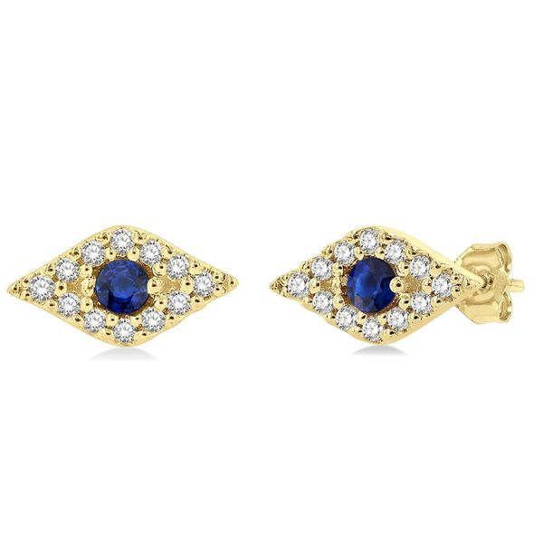 10K Yellow Gold Evil Eye Fashion Earrings w/ 2.00 mm Sapphires & .10 ct Petite Diamonds **September Birthstone** Ballard & Ballard Fountain Valley, CA