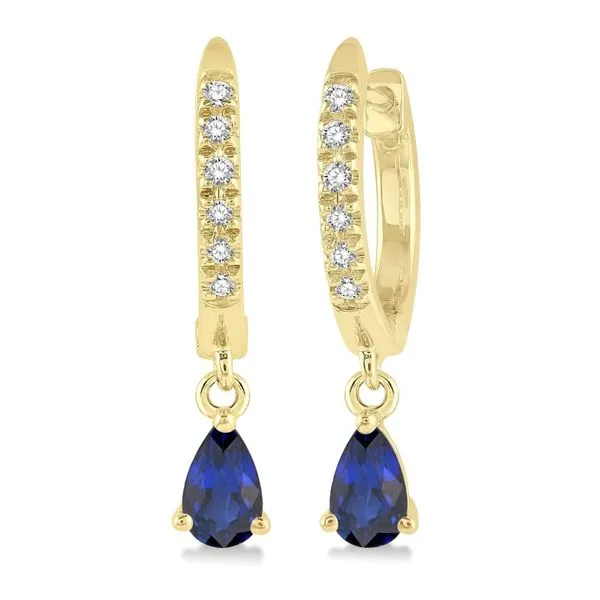 10K Yellow Gold 5 X 3 Pear Shape Sapphires & .13 ct Petite Diamond Dangle Huggie Fashion Earrings **September Birthstone** Ballard & Ballard Fountain Valley, CA