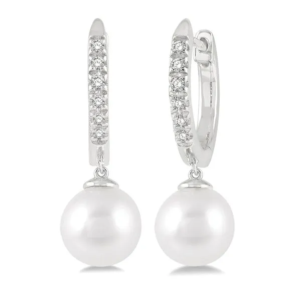 White Gold Pearl and Diamond Huggie Dangle Earrings Ballard & Ballard Fountain Valley, CA