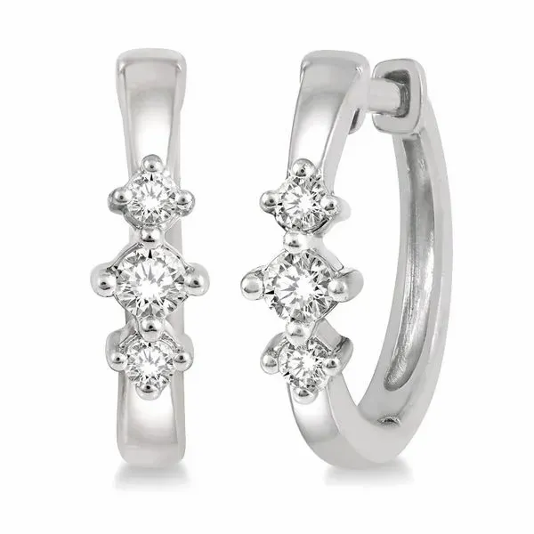 10K White Gold Petite Diamond Huggie Fashion Earrings w/ .17 cttw Diamonds Ballard & Ballard Fountain Valley, CA