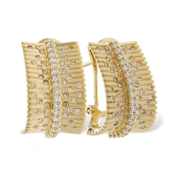 Contemporary Elegance: 14K Yellow Gold Satin Earrings with Sparkling Diamonds Ballard & Ballard Fountain Valley, CA