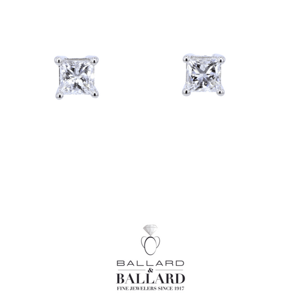 14k White Gold Princess Cut Lab Diamond Studs .50cttw Ballard & Ballard Fountain Valley, CA