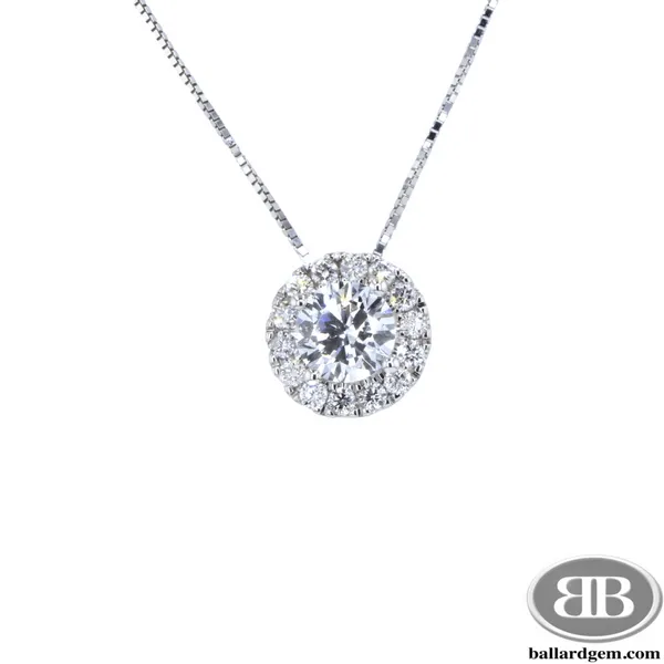 Lab Diamond Halo Pendant in White Gold with a 1/2 ct Center Diamond Ballard & Ballard Fountain Valley, CA