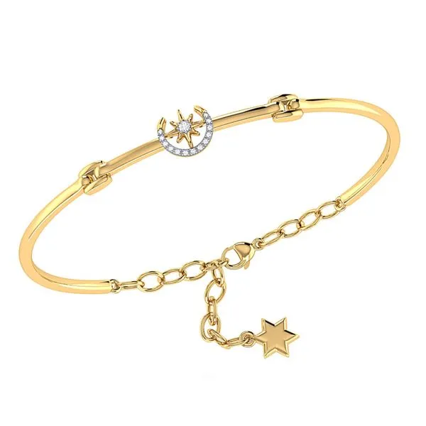 Yellow Vermeil Sterling Silver Adjustable North Star Crescent Bangle Bracelet w/ Diamonds Ballard & Ballard Fountain Valley, CA