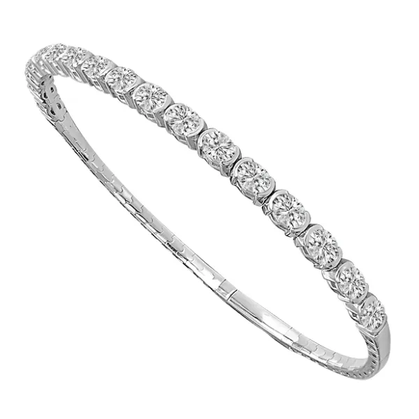 14K White Gold Flexible Bangle Bracelet with Oval Diamonds Ballard & Ballard Fountain Valley, CA