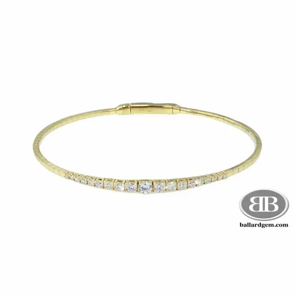 14K Yellow Gold Flexible Bangle Bracelet With Diamonds Image 2 Ballard & Ballard Fountain Valley, CA