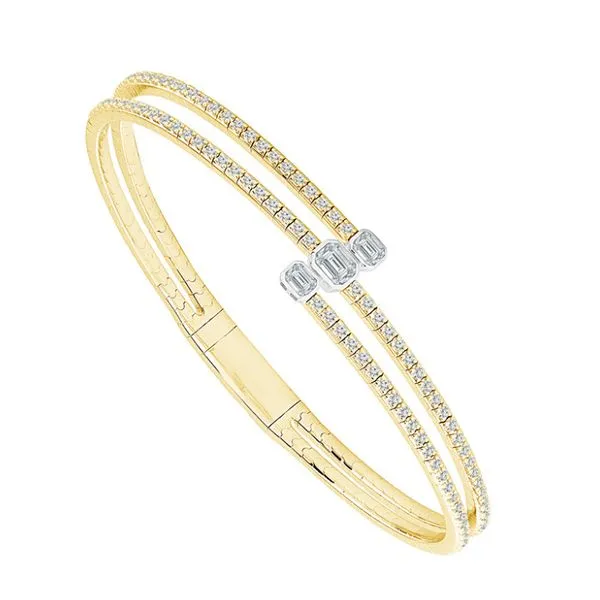 14K Yellow Gold Flexie Diamond Bangle With Emerald Cut & Round Diamonds 1.10cttw Ballard & Ballard Fountain Valley, CA