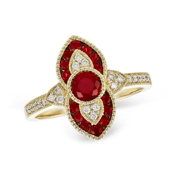 14K Yellow Gold Vintage Style Diamond and Ruby Ring Ballard & Ballard Fountain Valley, CA
