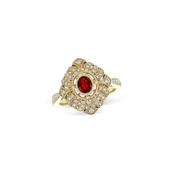 14K Yellow Gold Vintage Style Ring With Oval Red Ruby & Diamonds Ballard & Ballard Fountain Valley, CA