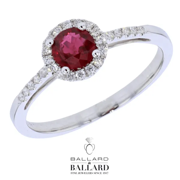 Lady's White14K Ruby and Diamond Halo Ring Ballard & Ballard Fountain Valley, CA