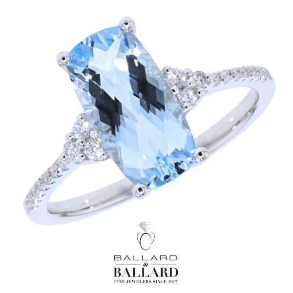 Lady's White 14K Contemporary Elongated Aquamarine and Diamond Ring Ballard & Ballard Fountain Valley, CA