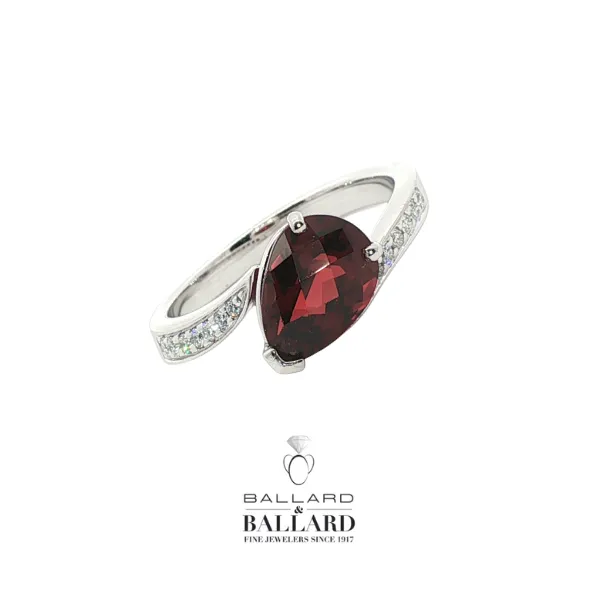White Gold Fashion Ring with Pear-Shaped Checkerboard Garnet Image 2 Ballard & Ballard Fountain Valley, CA