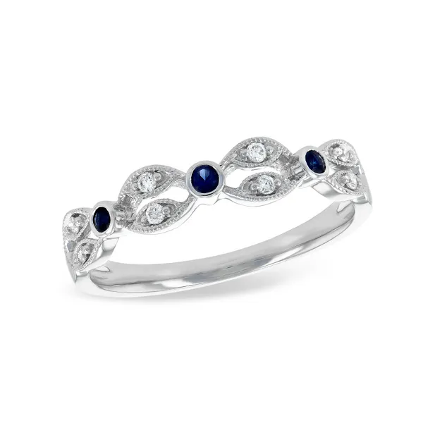 14K White Gold Milgrain Diamond and Sapphire Ring Ballard & Ballard Fountain Valley, CA