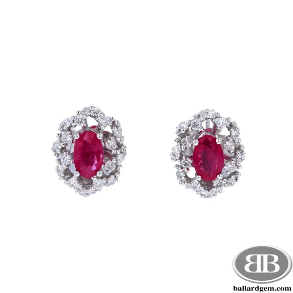 14K White Gold Stud Earrings with Rubies & Diamonds. **July Birthstone** Ballard & Ballard Fountain Valley, CA